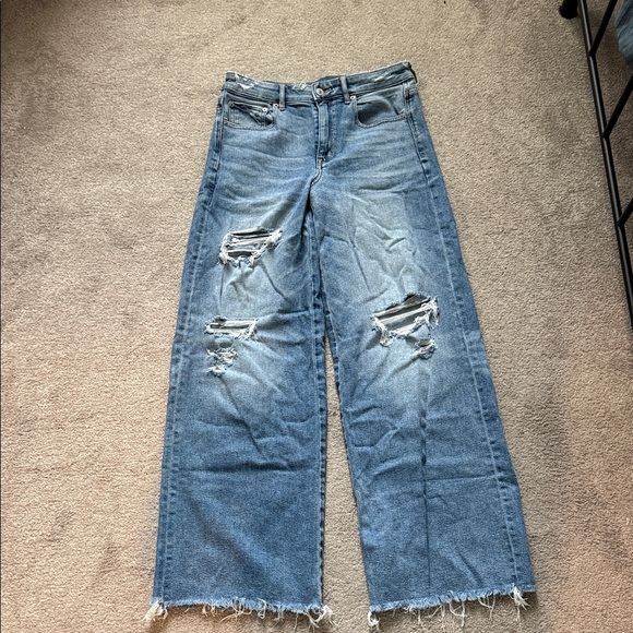 American Eagle Outfitters Denim - American Eagle Wide-Leg Ripped Blue Women's Jeans